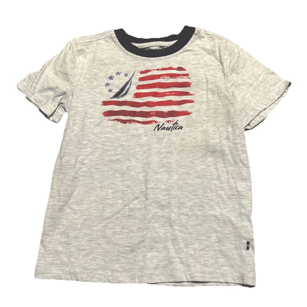 Nautica American Flag Gray Short Sleeve T Shirt Size 7